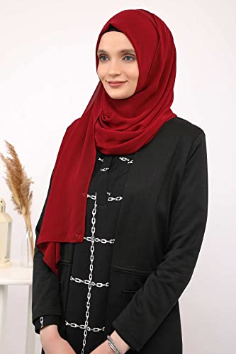 Aisha's Design Instant Chiffon Shawl for Women Modesty Turban Hijab Head Wrap Ready to Wear Women Headscarf - color: Burgundy