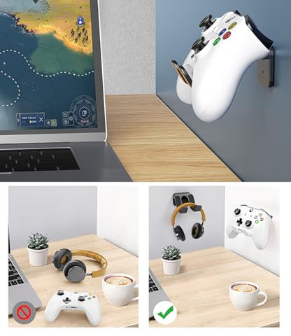 2-Pack Controller Holder Wall Mount, Headset Holder Stand for Xbox Series X/S, PS5, PS4, PC Gaming Stuff Accessories with Stable 3M Adhesive, Strong Adhesive by Screws(White) - color: White(2 Pack)