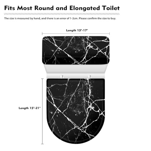 Black Marble Design Toilet Lid Dust Cover & Toilet Tank Lid Cover for Bathroom Machine Washable Anti-dust with Elastic Edge - color: Black Marble Design