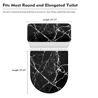 Black Marble Design Toilet Lid Dust Cover & Toilet Tank Lid Cover for Bathroom Machine Washable Anti-dust with Elastic Edge - color: Black Marble Design
