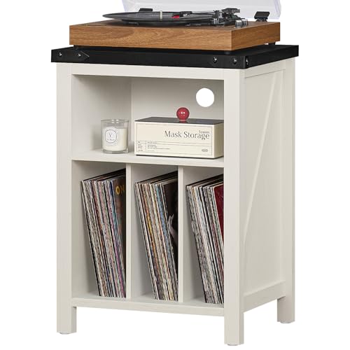 Joaxswe Record Player Stand with Vinyl Record Storage,White | Record Player Table Holds up to 160 Albums,Large Wood Turntable Stand Cabinet Dispaly Shelf for Living Room,Bedroom,Office - color: White