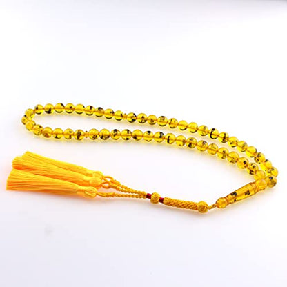 Tasbih Tesbih 이슬람 기도 비즈 51개, 이슬람 이슬람 Subha Sebha Worry 비즈, Misbaha Masbaha Tasbeeh Sibha 비즈, 알라 모하메드 라마단 묵주, 옐로우 앰버 레진 비즈 내부 곤충