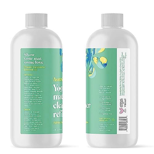 ASUTRA Yoga Mat Cleaner Spray Refill (Uplifting Eucalyptus), 16 fl oz - No Slippery Residue, Organic Essential Oils Deep-Cleansing for Fitness Gear & Gym Equipment
