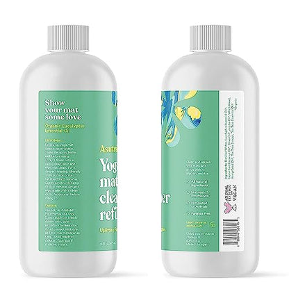 ASUTRA Yoga Mat Cleaner Spray Refill (Uplifting Eucalyptus), 16 fl oz - No Slippery Residue, Organic Essential Oils Deep-Cleansing for Fitness Gear & Gym Equipment