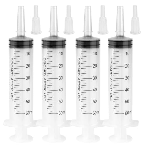10 Pack 60ml Syringes Without Needle, Sterile & Individually Sealed, Large Plastic Syringes for Liquid, Precise Measuring for Pet Feeding, Scientific Labs & Dispensing - size: 60ml