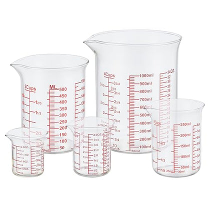 Ackers High Borosilicate Glass Measuring Cup Set with Pour Spout,60ml(2OZ),120ml(4OZ), 250ml(8OZ), 500ml(16OZ), 1000ml(32OZ) Glass Measuring Beaker for Kitchen or Restaurant, Easy to Read - size: 2oz/4oz/8oz/16oz/32oz Measuring Cup Set
