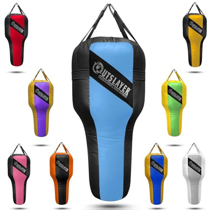 Outslayer Angle Uppercut Heavy Punching Bag for Boxing & MMA - Customizable Colors, Optional D-Ring, Unfilled/Soft Filled Choices - Made in USA - color: Light Blue/Black, style: FIlled WITH Bottom D-Ring