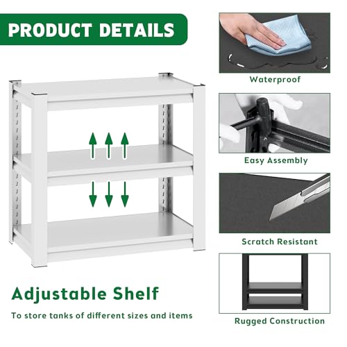 Metal Aquarium Stand with Adjustable 3-Tier Fish Tank Rack Shelf, for Home Office, Fish Tank Not Included(31.5"×18"×34"). (White)