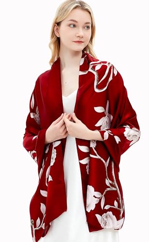 Women Silk Scarves Long Satin Lightweight Outdoor Shawl Wraps Printed Head Scarf 70''X35'' - color: 107-red