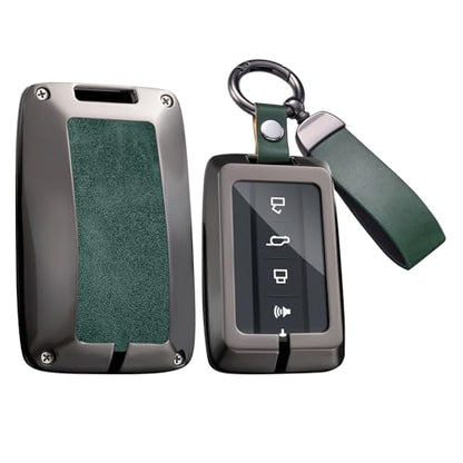 Key Fob Cover Compatible with Great Wall GWM WEY Tank 300 500 Tank300 Tank500 Accessories Alloy& Leather Key Shell Case with Keychains-Long Keychian Green - color: Long Keychain green