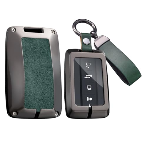 Key Fob Cover Compatible with Great Wall GWM WEY Tank 300 500 Tank300 Tank500 Accessories Alloy& Leather Key Shell Case with Keychains-Long Keychian Green - color: Long Keychain green