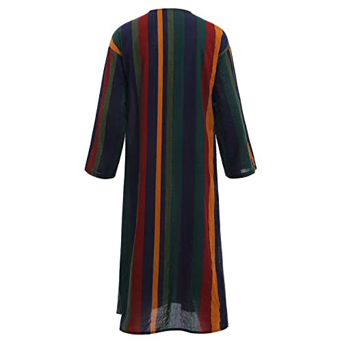 IDOPIP Men's Muslim Thobe Long Sleeve Striped Robe Gown Arab Islamic Kaftan Abayas Dress Middle East Dubai Ramadan Clothing - color: Yellow, size: 5X-Large