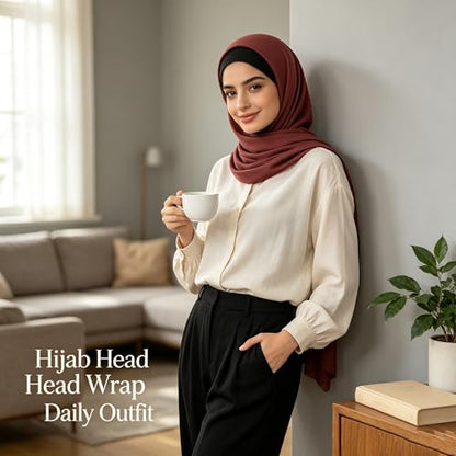 Hijab Scarf for Women, 3PCS Set with Undercap and Hijab Clip Lightweight Modal Muslim Head Wrap Scarf for Daily - color: Sy25-burgundy Hijab+black Undercap