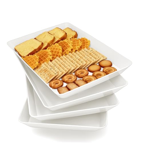 Serving Tray Platter, 4 Pcs Food Tray for Veggie Fruit Snack Dessert Cookie Cheese, Food Trays for Party Supplies Display, Plastic Platters for Serving Food, Large White Trays, BPA Free - color: White, size: 12.5'' x 8.5'' (4 Pack)