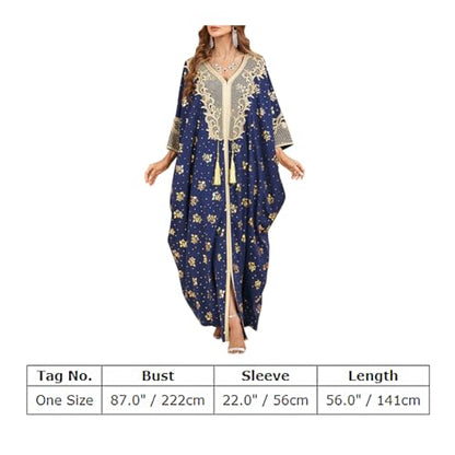 Embroidered Abaya Kaftans for Women Modern Elegant Dubai Moroccan Dubai Kaftan Dresses Abaya for Women Muslim Dress - color: Navy Blue