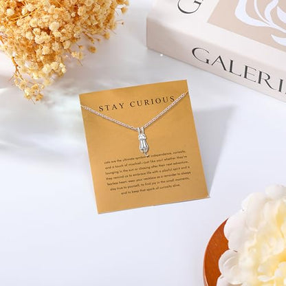 Baydurcan 여성용 실버 목걸이, 악마의 눈 앙크 리본 목걸이, 친구 자매 생일 Just Because 크리스마스 선물 - style: 고양이