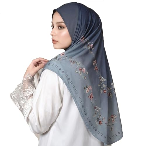 Instant Hijab For Women Ready To Wear Printed Ombre Hijabs Khimar - color: 5# Haze Blue