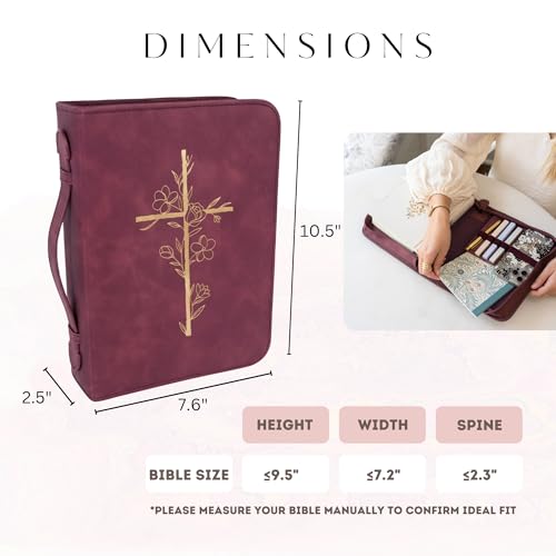 Bible Cover Case for Women - Minimalist Design Debossed Bible Case, Large Bible Covers for Women – Bible Accessories (Burgundy Gold Cross)
