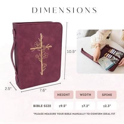 Bible Cover Case for Women - Minimalist Design Debossed Bible Case, Large Bible Covers for Women – Bible Accessories (Burgundy Gold Cross)