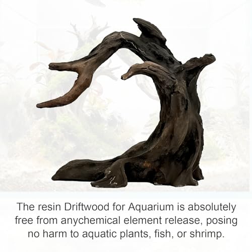 Aquarium Driftwood Decor Set - 1 Anubias Resin Model & 3Pcs Small Natural Driftwood 2-4 inch for Aquascaping, Fish Tank Landscape Design