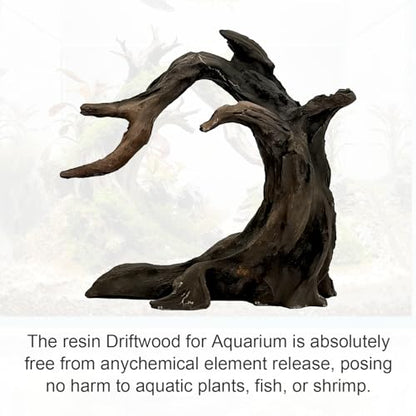 Aquarium Driftwood Decor Set - 1 Anubias Resin Model & 3Pcs Small Natural Driftwood 2-4 inch for Aquascaping, Fish Tank Landscape Design