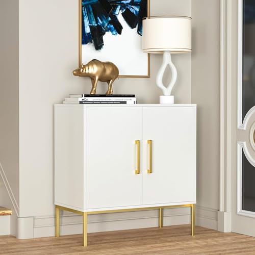JOZZBY Buffet Sideboard Cabinet with Storage and Adjustable Shelves, White丨Modern Wooden Cabine, Black and Gold Cabinets for Living Room, Kitchen, Hallway - color: White, size: 1 Pc