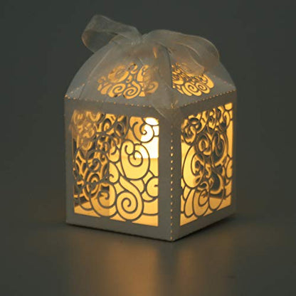 KPOSIYA 100 Pack Wedding Favor Boxes Laser Cut Boxes Party Favor Box Small Gift Boxes Lace Candy Boxes for Wedding Bridal Shower Baby Shower Birthday Party Anniverary with Ribbons (White, 100) - color: White 100