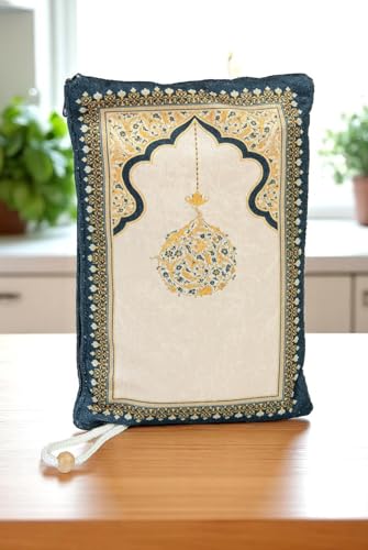ihvan online Muslim Prayer Rug with Portable Elegant Fabric Bag, Janamaz, Sajadah, Soft Islamic Prayers Rug, Islamic Gifts for Eid Ramadan, Travel Prayer Carpet Mat, Yellow - color: Yellow