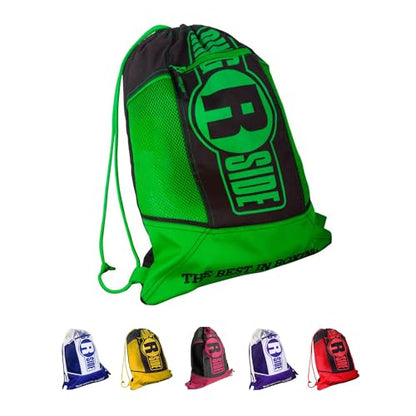 Ringside Boxing Glove Cinch Sack - Lightweight Gym Bag, Green/Black | Durable 15"x19" nylon drawstring bag with a zippered front pocket. Perfect for boxing gloves, shoes, and MMA workout gear - color: Green/Black