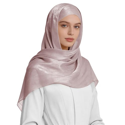 Premium Hijab Head Scarf for Women Lightweight Shimmer Hijab Head Wrap Scarves Crepe Satin Scarf Shawl Wrap - color: Dusty Purple
