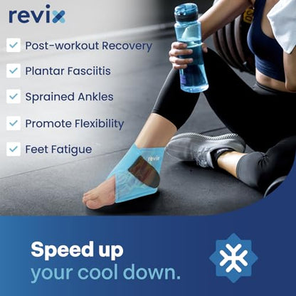 REVIX Ankle Ice Pack Wrap for Plantar Fasciitis & Foot Pain Relief | Ankle Ice Wrap with Cold Compression, Flexible Gel Pack for Achilles Tendonitis, Sprained Ankle, Heel Spurs and Swelling - style: Blue-1 Pack