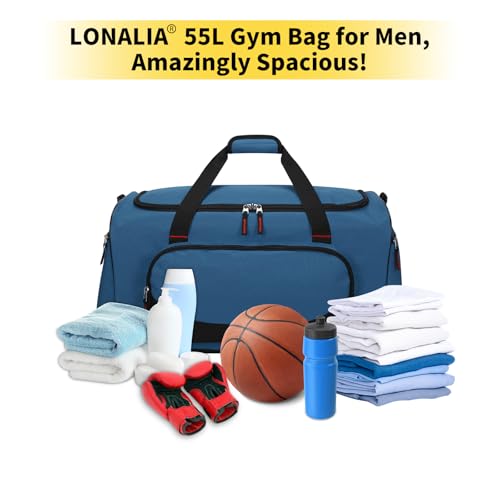 55L Large Duffle Bag for Men, 22 inch, Blue | Heavy Duty, Gym Duffel Bag, Multi Pockets, Spacious - color: Royal Blue