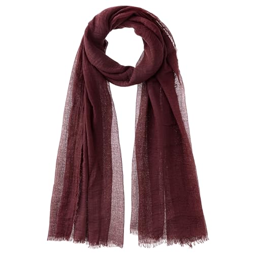 Nydotd Women Summer Cotton Linen Scarf Crinkle Long Beach Shawl Wrap hijab with Fringe - color: Deep Burgundy