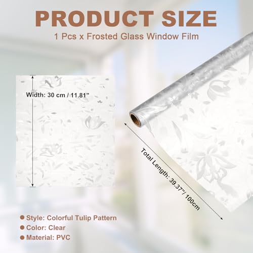 uxcell Window Privacy Film, 39.4 x 11.8 Inch Frosted Glass Window Film, Static Cling Non-Adhesive Reusable Door Coverings 3D Flower Pattern for Bathroom Home Living Room, Clear - size: 39.4 x 11.8 Inch