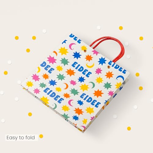 The Ramadan Edit Eidee Gift Bag – Eid Mubarak Gift Bag – Colorful Star & Moon Design Paper Gift Bag with Rope Handles – Eid Money & Treat Bag – 9.5" x 8" x 4" (Single Bag)