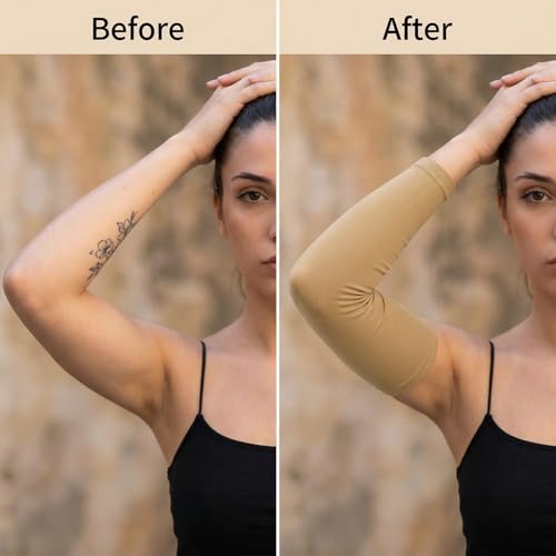 2 Pairs Tattoo Cover up Sleeve, Forearm Concealer Support | Tattoo Aftercare UV Protection over Sleeve Elbow Sleeves for Women Men - color: Black, Nude