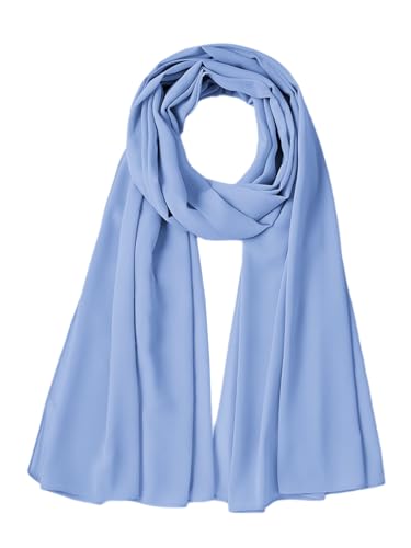 Chiffon Scarf for Women Lightweight Breathable Sunscreen Soft Solid Hijab Scarf for Daily & Muslim Wear - color: Light Blue Chiffon Scarf
