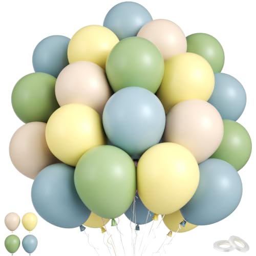 Pastel Yellow Blue Sage Green Balloons,50Pcs 12 Inch 1st Birthday Decor - color: Pastel Yellow Blue
