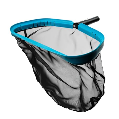 17.5" Aluminum Frame Pool Skimmer Rake Net, Deep Nylon Bag (No Pole) | Fine Mesh Scoop Net, Inclined Front Lip, Aluminum Handle, Swimming Pool Leaf Nets for Cleaning Ponds & Fountains Leaves - size: Aluminum Frame Nylon Rake