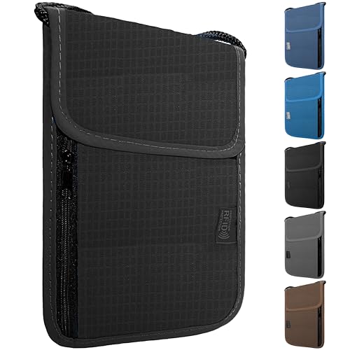 Travel Neck Wallet with RFID Blocking – Passport Holder Organizer Neck Pouch – Portable Easy to Conceal Travel Pouch (Black) - color: Black