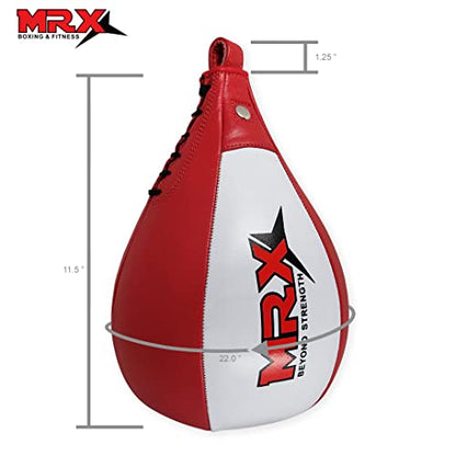 MRX Speed Punching Bags Genuine Leather MMA Training Speed Bag Muay Thai SpeedKills Punching, Dodge Striking Bag for Workout Pro Boxing Bag for Home Gym Kids, Men, Women - color: Red White