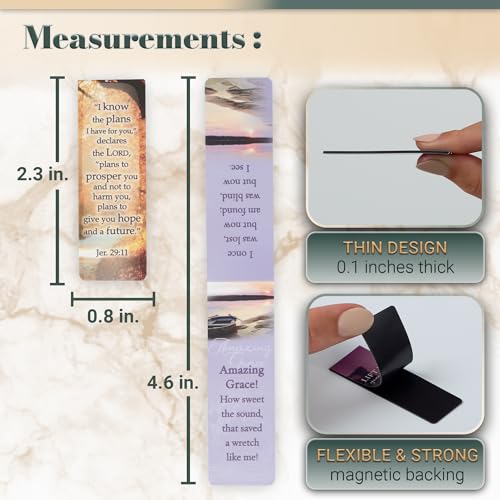Christian Art Gifts Classic Nature Collection Magnetic Bookmark Set with Scripture, Hymn and Poem for Women and Men, Inspirational Magnetic Pagemarker Set of 6 for Bibles, Books, Size 2.3" x 0.8"
