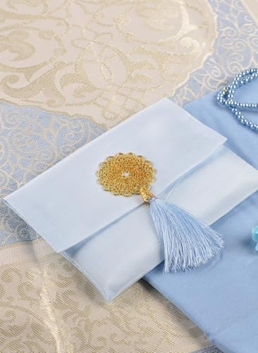 BABY SHOWER CHOCOLATE Muslim Prayer Rug and Tasbeeh Set with Portable Premium Shantung Bag – Soft Janamaz Sajadah for Men & Women – Islamic Gift for Ramadan, Eid, Hajj, Umrah – Travel Prayer Mat - color: Blue