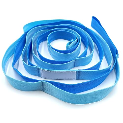 Stretching Strap with 10 Loops Non-Elastic Yoga Strap for Physical Therapy Pilates Dance Gymnastics Stretch Band for Daily Flexibility Routine at Home Gym Travel Includes Exercise Guide - color: Blue
