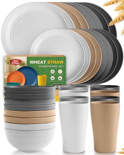 Teivio 32-Piece Plates and Bowls Sets for 8, Vintage Kitche Dinnerware Set - color: Country