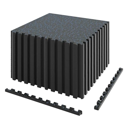 Giantex 24-Pack Interlocking Rubber Gym Floor Mats, 0.79'' Thick 24''x24'' Puzzle Tiles with Border Strips, 96 sq.ft Anti-Slip, Noise-Reducing Flooring for Home Workout Exercise (Black/Blue Speckled) - size: 0.79'' | 24 Tiles | 96 Sq Ft