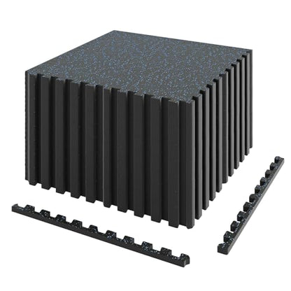 Giantex 24-Pack Interlocking Rubber Gym Floor Mats, 0.79'' Thick 24''x24'' Puzzle Tiles with Border Strips, 96 sq.ft Anti-Slip, Noise-Reducing Flooring for Home Workout Exercise (Black/Blue Speckled) - size: 0.79'' | 24 Tiles | 96 Sq Ft
