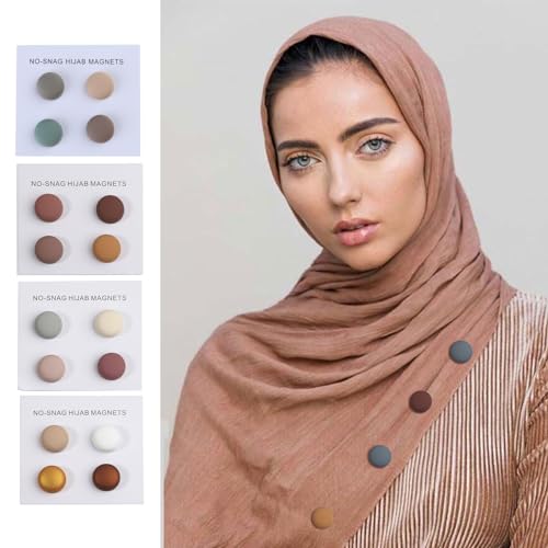 4 Pieces Hijab Magnet Pins for Women Clothing for Scarf Multi-Use Round Clip for Women Scarves No Hole Pins Brooch