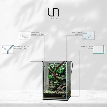 UNS Ultra Clear Rimless Tank - 10.6GAL | 40.5L - 11.81x11.81x17.71 | 30x30x45 CM, 5mm Glass Thickness, Leveling Mat Included - Low Iron, High Clarity Fish Tank w/ 45° Mitered Edge - [30T] - size: [30T] - 10.6 Gal - 11.81 x 11.81 x 17.71 in