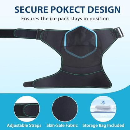 Shoulder Ice Pack Brace for Rotator Cuff, Swelling & Post-Surgery Recovery | Reusable Hot & Cold Gel Pack Adjustable Compression Strap Soft Skin-Friendly Fabric
